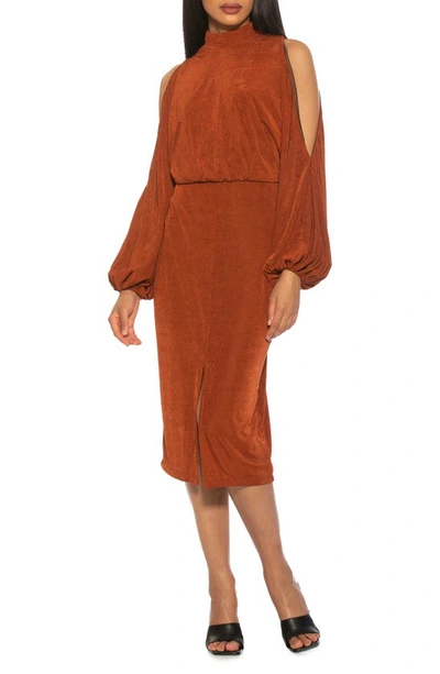 Alexia Admor Sem Mock Neck Cold Shoulder Midi Dress In Camel