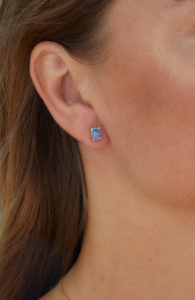 Savvy Cie Jewels Vermeil Sterling Silver Emerald Cut Cz Box Stud Earrings In Blue Topaz - December