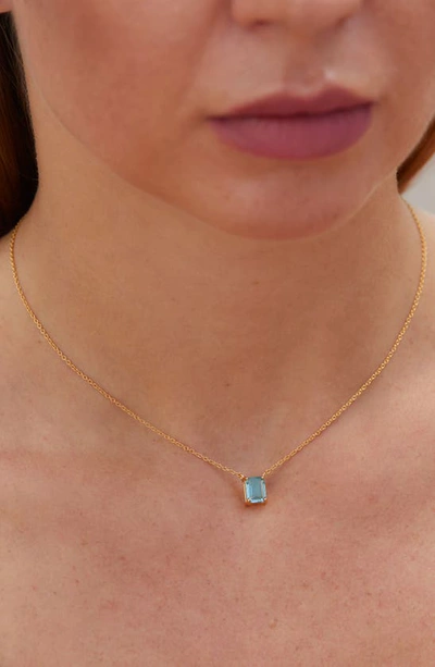 Savvy Cie Jewels Vermeil Emerald Cut Cz Birth Stone Box Cut Necklace In Aquamarine - March