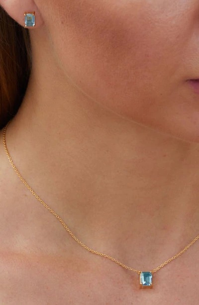 Savvy Cie Jewels Vermeil Emerald Cut Cz Birth Stone Box Cut Necklace In Aquamarine - March