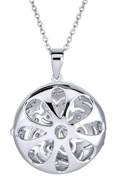 Bling Jewelry Rhodium Plated Sterling Silver Filigree Flower Diffuser Locket Necklace In Silver