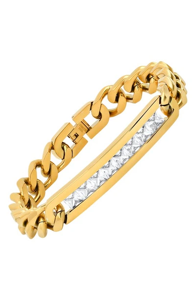 Shop Hmy Jewelry Inlaid Crystal Id Bracelet In Yellow