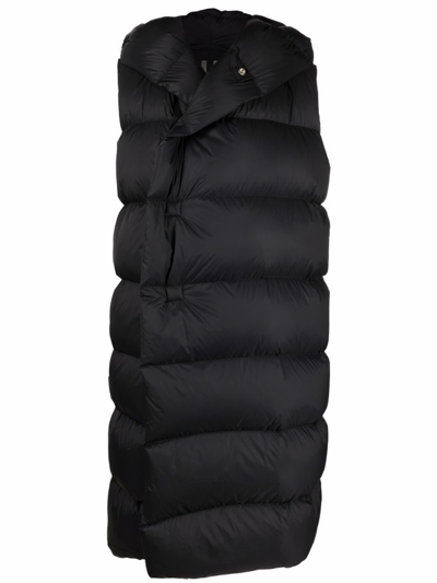 Shop Rick Owens Long Sleeveless Down Jacket With Hood In Black