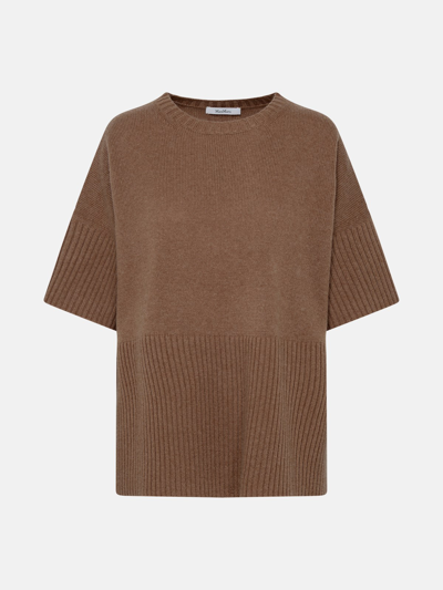 Shop Max Mara Cashmere Cape Sweater In Brown