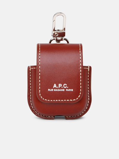 Shop Apc Leather Airpod Case In Brown
