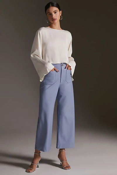 Shop Maeve The Colette Cropped Wide-leg Faux Leather Pants By  In Blue