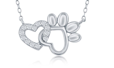 Simona Sterling Silver & Cz Heart & Paw Print Necklace In Silver