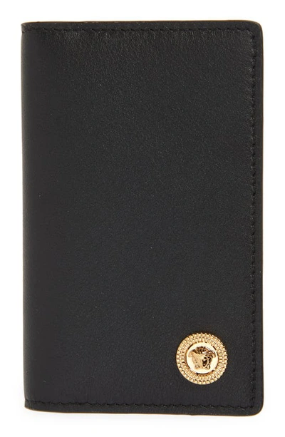 Shop Versace First Line Biggie Medusa Coin Folding Card Case In Black/ Versace Gold