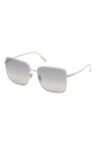 Shop Tom Ford Heather Polarized 60mm Square Sunglasses In Shiny Palladium / Smoke