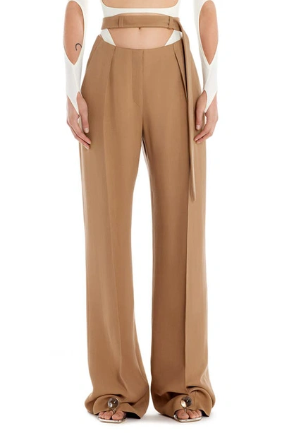 Shop Mugler Fluid Belted Cutout Trousers In Stone