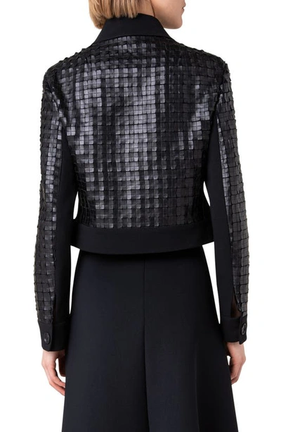 Akris Lewitt Faux Leather Grid Crop Jacket In 009 Black