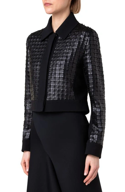 Shop Akris Lewitt Faux Leather Grid Crop Jacket In 009 Black