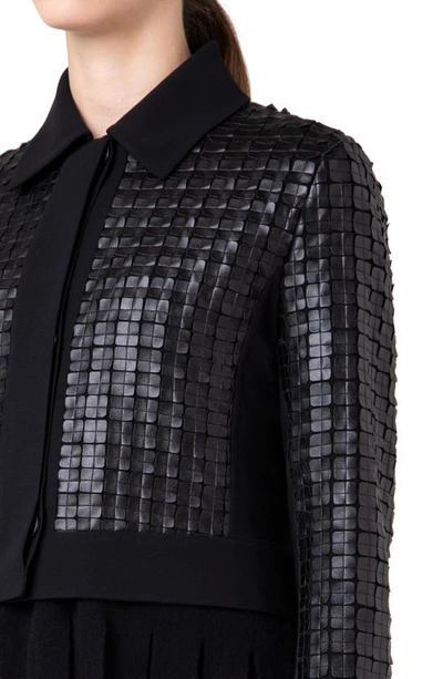 Shop Akris Lewitt Faux Leather Grid Crop Jacket In 009 Black