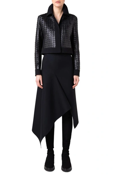 Shop Akris Lewitt Faux Leather Grid Crop Jacket In 009 Black