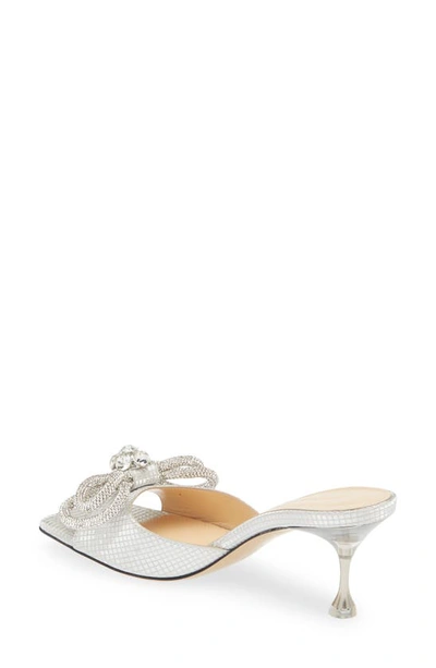 Shop Mach & Mach Double Bow Slide Sandal In Silver Cube