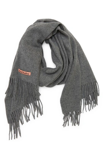 Shop Acne Studios Canada Fringe Scarf In Grey Melange