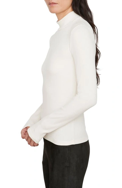 Shop Vince Rib Stretch Silk Mock Neck Top In Blanc