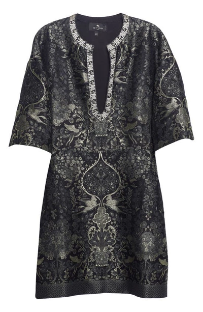 Shop Etro Mythological Jacquard Print Sheath Dress In Black 1