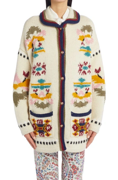 Shop Etro Intarsia Knit Wool Blend Jacket In White