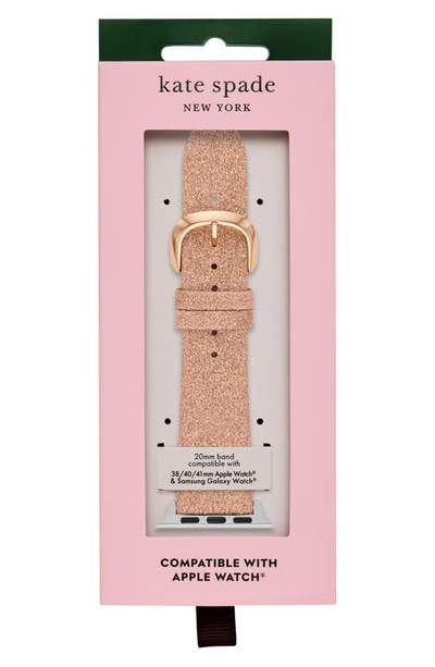 Shop Kate Spade New York Glitter Leather 20mm Apple Watch® Watchband In Rose Gold