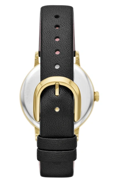Shop Kate Spade Metro Leather Strap Watch, 34mm In Black/gold