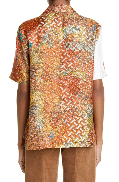 Shop Burberry Tierney Tb Monogram Map Print Silk Camp Shirt In Bright Orange Ip Pat