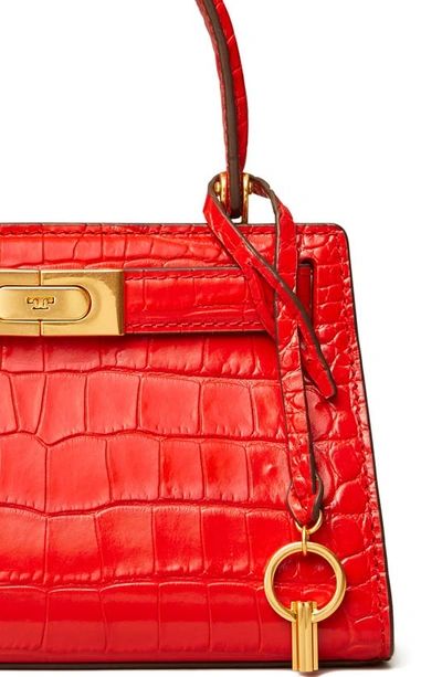 Shop Tory Burch Lee Radziwill Croc Embossed Leather Tote In Brilliant Red