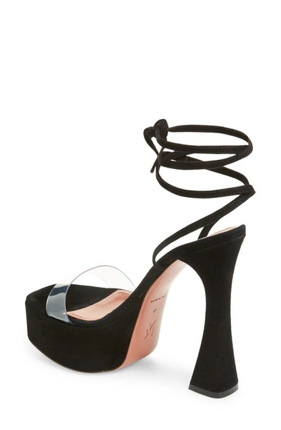 Amina Muaddi Sita Ankle Tie Platform Sandal In Suede Black