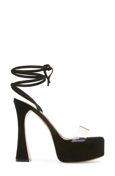 Amina Muaddi Sita Ankle Tie Platform Sandal In Suede Black