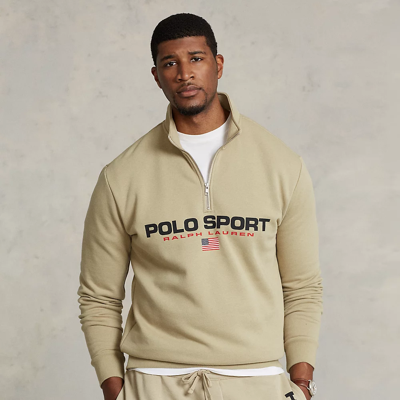 Shop Polo Ralph Lauren Polo Sport Fleece Quarter-zip Sweatshirt In Classic Khaki