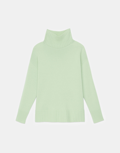 Shop Lafayette 148 Petite Cashmere Stand Collar Sweater In Green