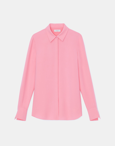 Shop Lafayette 148 Silk Double Georgette Button Blouse In Pink