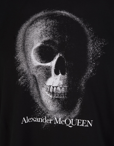 Shop Alexander Mcqueen Man Black T-shirt With Silver Skull Motif In Black/silver