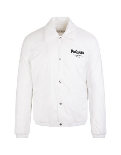 Shop Alexander Mcqueen Man White Mcqueen Graffiti Padded Jacket In White/black