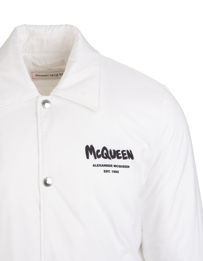 Shop Alexander Mcqueen Man White Mcqueen Graffiti Padded Jacket In White/black