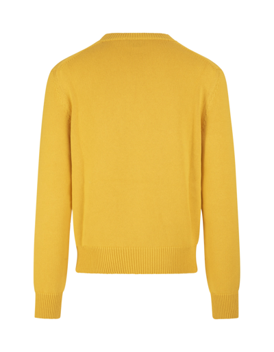 Shop Alexander Mcqueen Man Pop Yellow Crew Neck Sweater With Mcqueen Embroidery In Pop Yellow/black