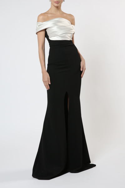 Shop Zeena Zaki Off Shoulder Scuba Crepe Gown
