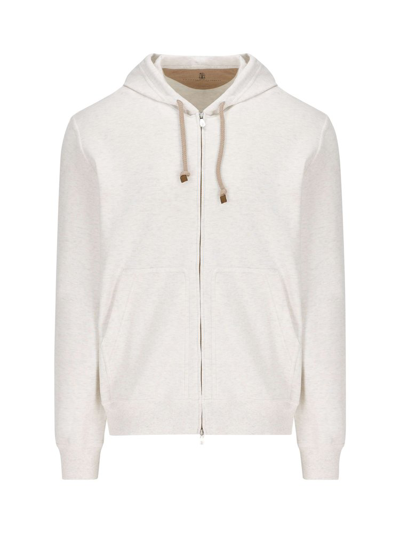 Shop Brunello Cucinelli Zipped Hooded Sweatshirt In White