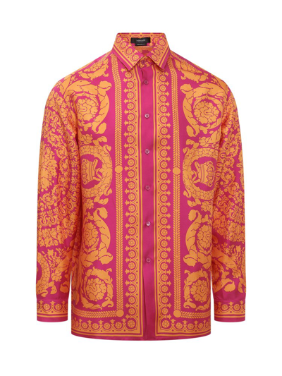 Shop Versace Baroque Pattern Long Sleeved Shirt In Red