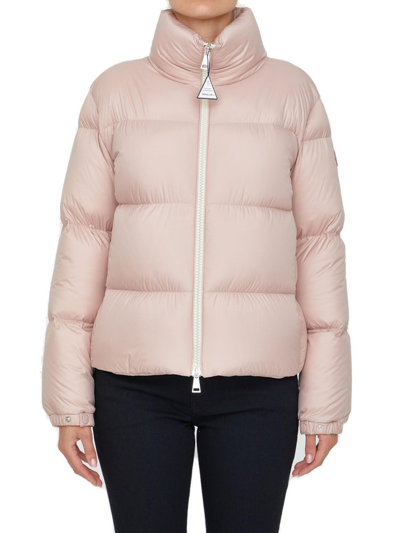 Shop Moncler Zipped Puffer Jacket In Pink