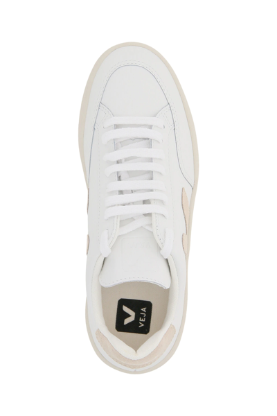 Shop Veja V-12 Leather Sneakers In White,beige