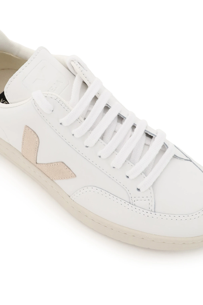 Shop Veja V-12 Leather Sneakers In White,beige