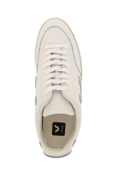 Shop Veja V-12 Leather Sneakers In White,light Blue