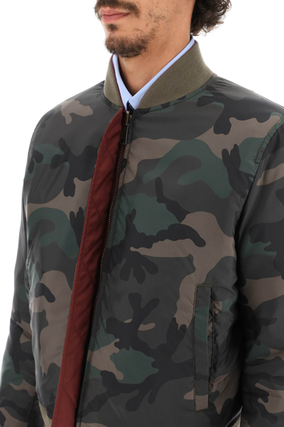 Shop Valentino Reversible Camouflage Bomber Jacket In Red,khaki
