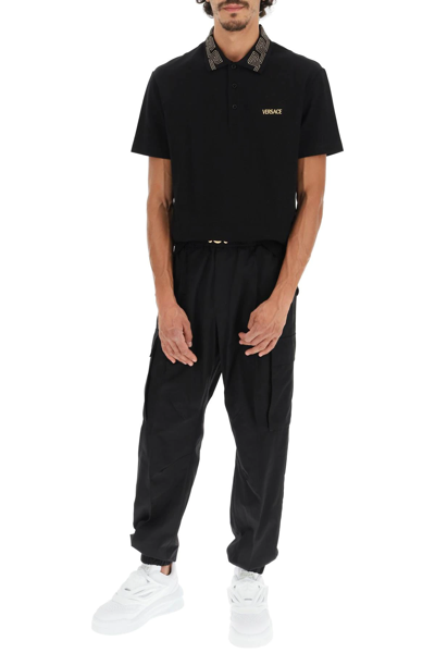 Shop Versace Taylor Fit Polo Shirt With Greca Collar In Black