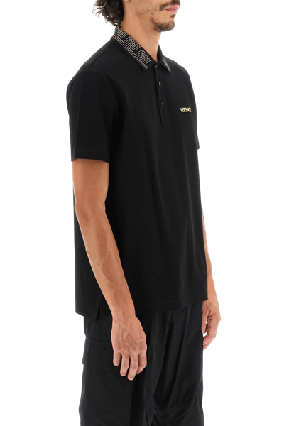 Shop Versace Taylor Fit Polo Shirt With Greca Collar In Black