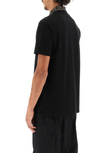 Shop Versace Taylor Fit Polo Shirt With Greca Collar In Black