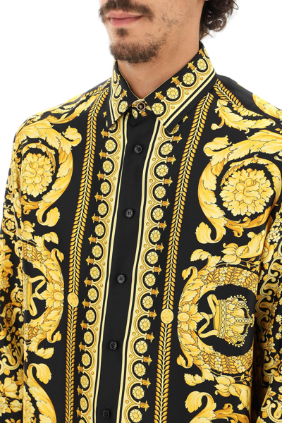 Shop Versace Barocco Print Silk Shirt In Black,gold