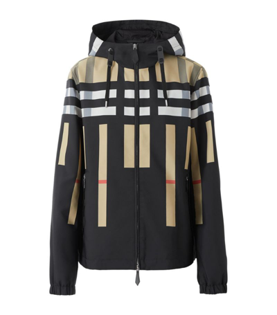 Shop Burberry Check Hooded Jacket In Black