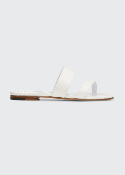 Shop Manolo Blahnik Serrato Snakeskin Dual-band Flat Sandals In Whit1022